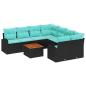 Preview: Gartensofa-set 9 Stk. Schwarz und Türkis Poly-Rattan