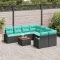 Preview: Gartensofa-set 9 Stk. Schwarz und Türkis Poly-Rattan