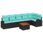 Preview: Gartensofa-set 7 Stk. Schwarz und Türkis Poly-Rattan