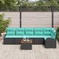 Preview: Gartensofa-set 7 Stk. Schwarz und Türkis Poly-Rattan
