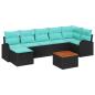 Preview: Gartensofa-set 8 Stk. Schwarz und Türkis Poly-Rattan