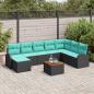 Preview: ARDEBO.de - Gartensofa-set 9 Stk. Schwarz und Türkis Poly-Rattan