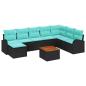 Preview: Gartensofa-set 9 Stk. Schwarz und Türkis Poly-Rattan
