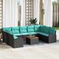 Preview: ARDEBO.de - Gartensofa-set 10 Stk. Schwarz und Türkis Poly-Rattan