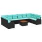 Preview: Gartensofa-set 11 Stk. Schwarz und Türkis Poly-Rattan