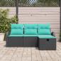 Preview: Gartensofa-set 4 Stk. Schwarz Poly-Rattan