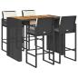 Preview: 5-tlg. Gartenbar-Set mit Kissen Schwarz Poly Rattan Akazie