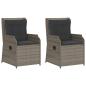 Preview: Gartensessel mit Kissen 2 Stk. Verstellbar Grau Poly Rattan