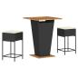 Preview: 3-tlg. Gartenbar-Set mit Kissen Schwarz Poly Rattan