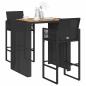 Preview: ARDEBO.de - 3-tlg. Gartenbar-Set ohne Kissen Schwarz Poly Rattan Akazie