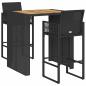 Preview: 3-tlg. Gartenbar-Set ohne Kissen Schwarz Poly Rattan Akazie