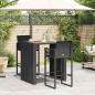 Preview: 3-tlg. Gartenbar-Set ohne Kissen Schwarz Poly Rattan Akazie