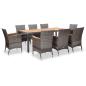 Preview: ARDEBO.de - 9-tlg. Garten-Essgruppe mit Kissen Poly Rattan Grau