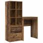 Preview: Schreibtisch mit Schubladen mit Regal 2 pcs Altholz