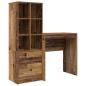 Preview: Schreibtisch mit Schubladen mit Regal 2 pcs Altholz