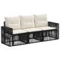 Preview: Gartensofa-set 3 stk. Schwarz und Cremewei? Poly-Rattan