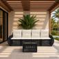 Preview: ARDEBO.de - Gartensofa-set 5 stk. Schwarz und Cremeweiß Poly-Rattan
