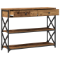 Preview: Konsole Tisch Altholz 100 x 28 x 75 cm Schichtholz und Metall