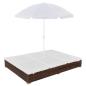 Preview: ARDEBO.de - Outdoor-Loungebett mit Sonnenschirm Poly Rattan Braun