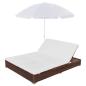 Preview: Outdoor-Loungebett mit Sonnenschirm Poly Rattan Braun