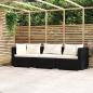 Preview: ARDEBO.de - 3-Sitzer-Sofa mit Kissen Schwarz Poly Rattan