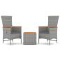 Preview: 3-tlg. Garten-Lounge-Set Grau Poly Rattan & Massivholz Akazie