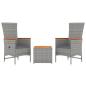 Preview: 3-tlg. Garten-Lounge-Set Grau Poly Rattan & Massivholz Akazie