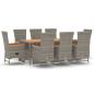 Preview: 9-tlg. Garten-Essgruppe mit Kissen Grau Poly Rattan