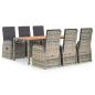 Preview: 7-tlg. Garten-Essgruppe mit Kissen Grau Poly Rattan