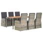 Preview: 7-tlg. Garten-Essgruppe mit Kissen Grau Poly Rattan