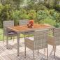 Preview: ARDEBO.de - Gartentisch mit Holzplatte Grau 150x90x75 cm Poly Rattan