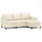 Preview: 3-Sitzer-Sofa mit Hocker Creme 180 cm Kunstleder