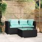 Preview: ARDEBO.de - 3-tlg. Garten-Lounge-Set mit Kissen Schwarz Poly Rattan