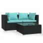 Preview: 3-tlg. Garten-Lounge-Set mit Kissen Schwarz Poly Rattan