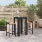 Preview: ARDEBO.de - 3-tlg. Gartenbar-Set Schwarz Poly Rattan & Massivholz Akazie