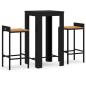 Preview: 3-tlg. Gartenbar-Set Schwarz Poly Rattan & Massivholz Akazie