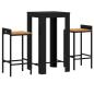 Preview: 3-tlg. Gartenbar-Set Schwarz Poly Rattan & Massivholz Akazie