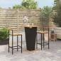 Preview: ARDEBO.de - 3-tlg. Gartenbar-Set Schwarz Poly Rattan & Massivholz Akazie