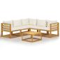 Preview: 6-tlg. Garten-Lounge-Set mit Auflagen Creme Massivholz Akazie