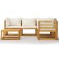Preview: 6-tlg. Garten-Lounge-Set mit Auflagen Creme Massivholz Akazie