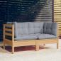 Preview: ARDEBO.de - 2-Sitzer-Gartensofa mit Grauen Kissen Massivholz Kiefer