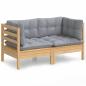 Preview: 2-Sitzer-Gartensofa mit Grauen Kissen Massivholz Kiefer