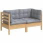 Preview: 2-Sitzer-Gartensofa mit Grauen Kissen Massivholz Kiefer