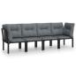 Preview: 4-tlg. Garten-Lounge-Set Schwarz und Grau Poly Rattan