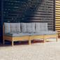 Preview: ARDEBO.de - 3-Sitzer-Gartensofa mit Grauen Kissen Massivholz Kiefer