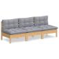 Preview: 3-Sitzer-Gartensofa mit Grauen Kissen Massivholz Kiefer