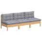 Preview: 3-Sitzer-Gartensofa mit Grauen Kissen Massivholz Kiefer