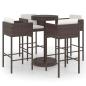 Preview: 5-tlg. Gartenbar-Set mit Kissen Poly Rattan Braun