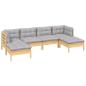 Preview: 6-tlg. Garten-Lounge-Set mit Grauen Kissen Kiefernholz