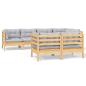 Preview: 7-tlg. Garten-Lounge-Set mit Grauen Kissen Kiefer Massivholz